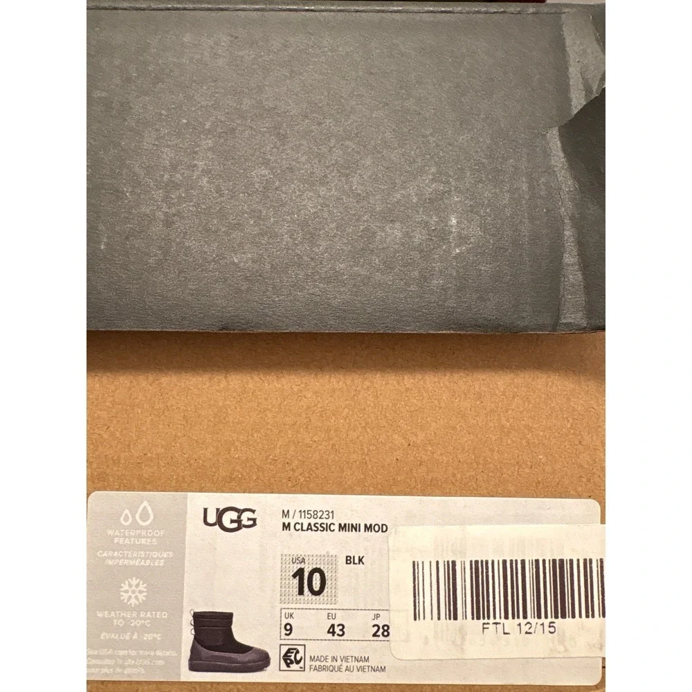 New UGG Men's Waterproof Winter Snow Boots Black Thinsulate Insulation Size 10
